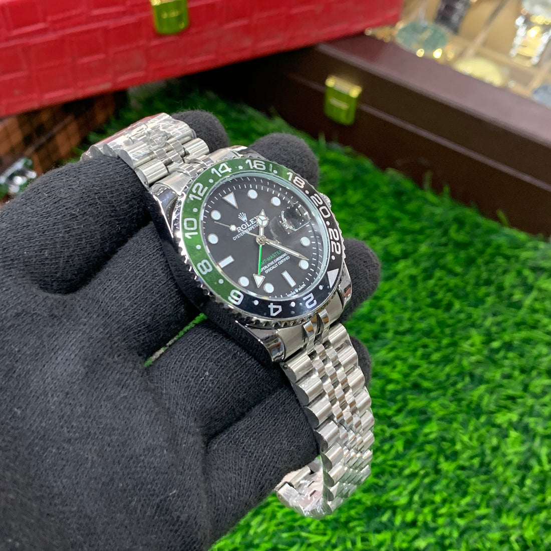 RLX GMT Silver with Black dial (Green bezel)