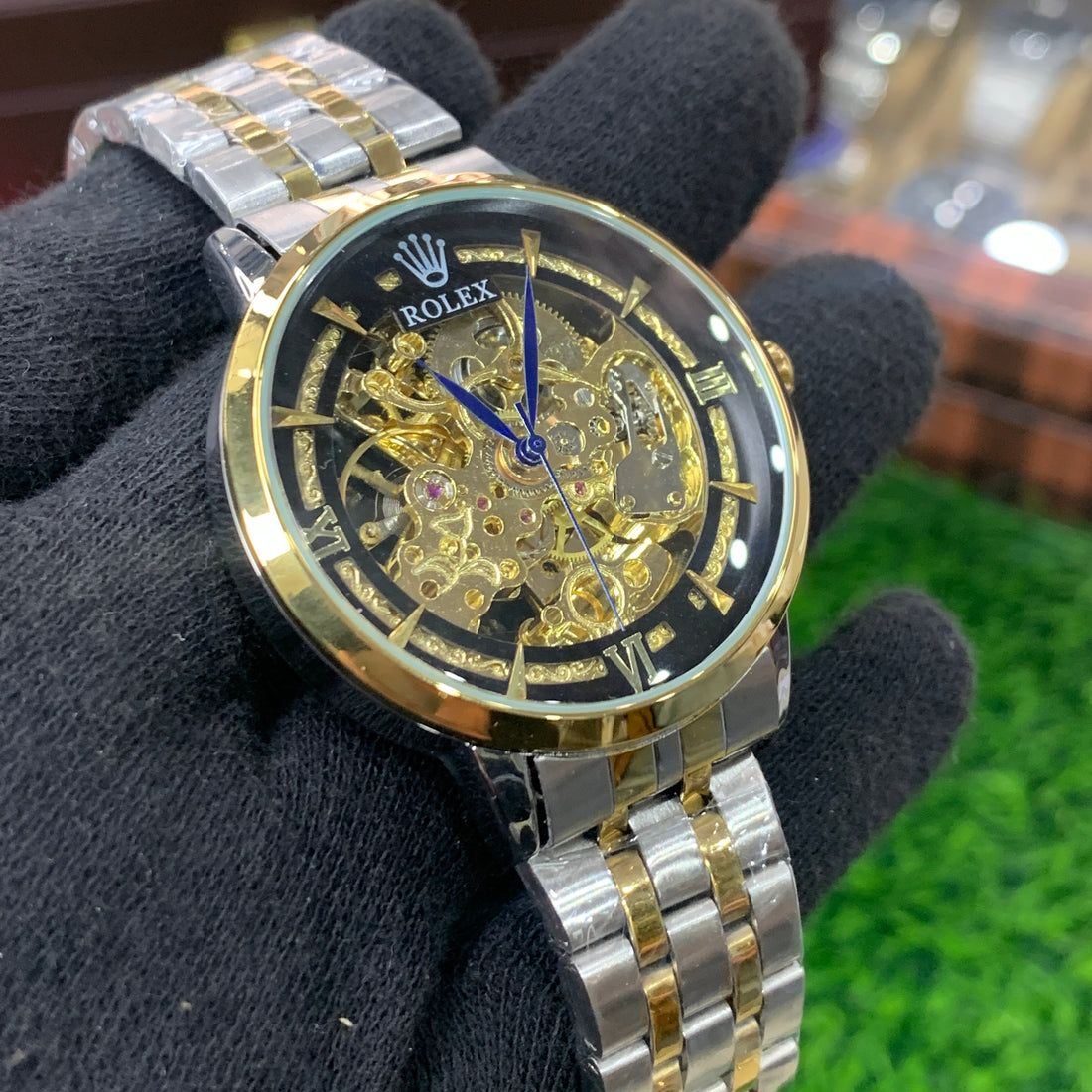 RLX Skeleton Automatic Watch 2 – Two tone Chain (Black Dial)