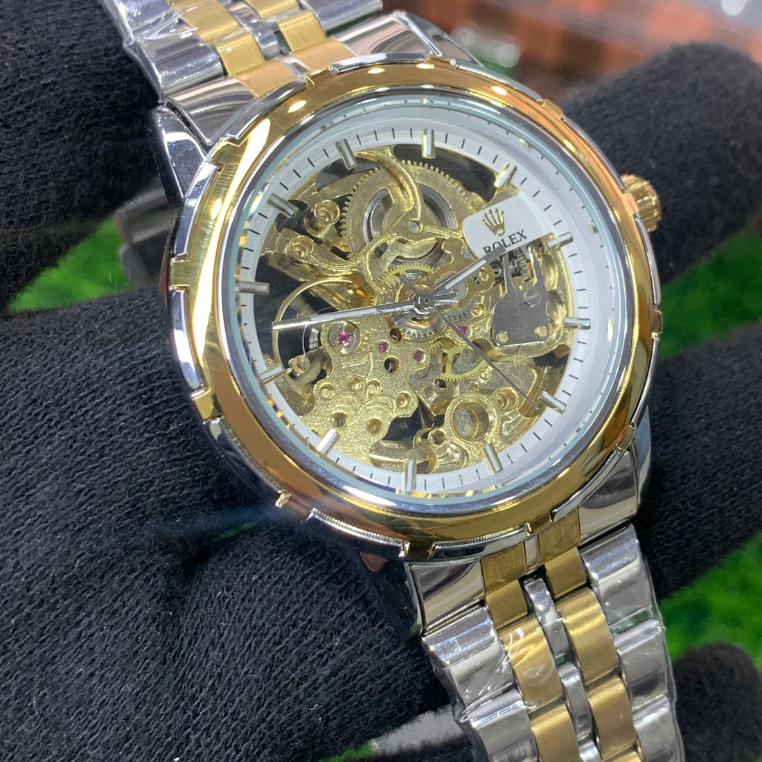 RLX Skeleton Automatic Watch – Two tone Chain (White Dial)