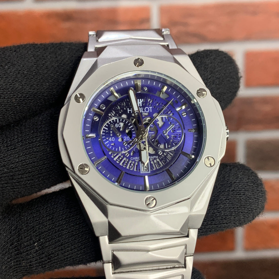 Hublot Diamond Cut Skeleton Blue Dial