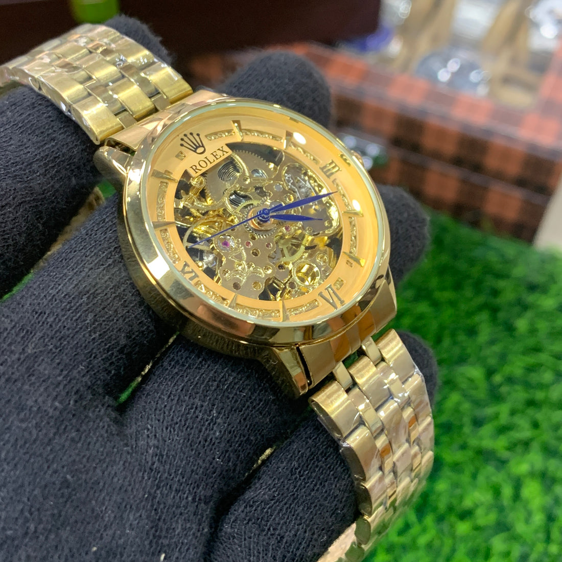 RLX Skeleton Automatic Watch 2 – Golden Chain (Golden Dial)