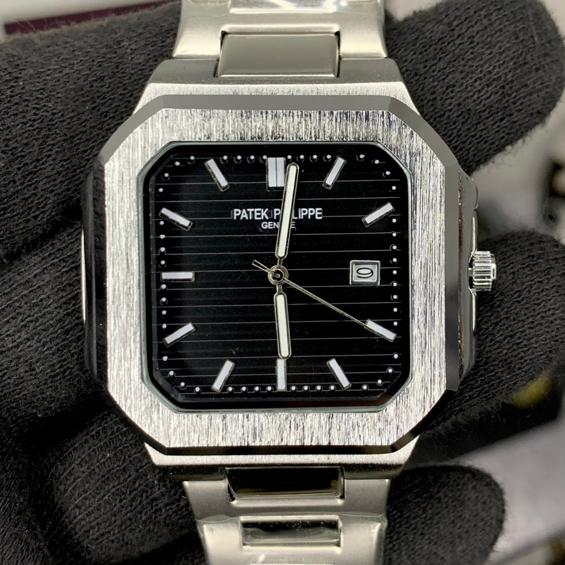 PP – Square Silver with Black Dial (A+ quality)