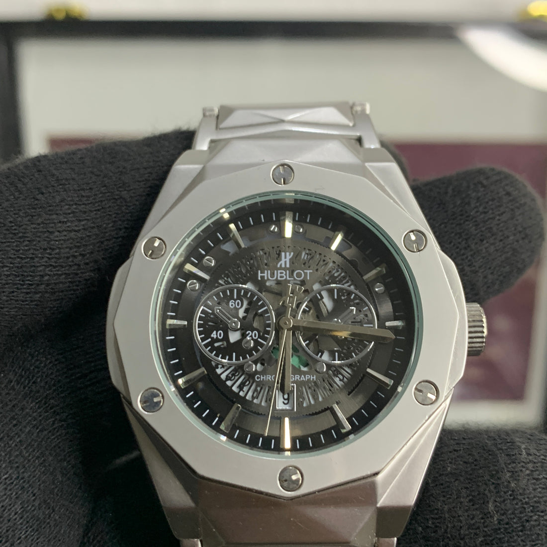 Hublot Diamond Cut Skeleton Black Dial