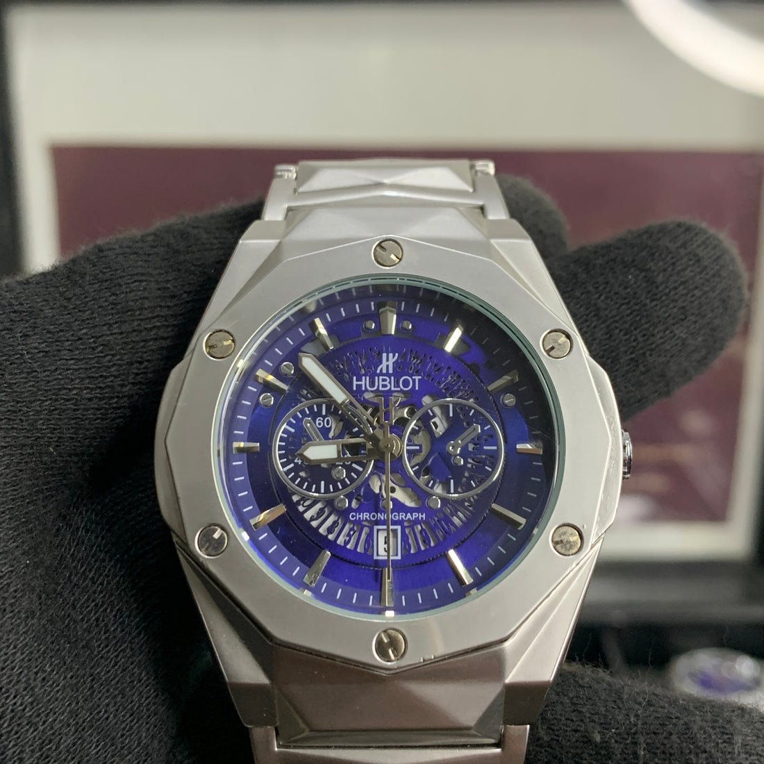 Hublot Diamond Cut Skeleton Blue Dial